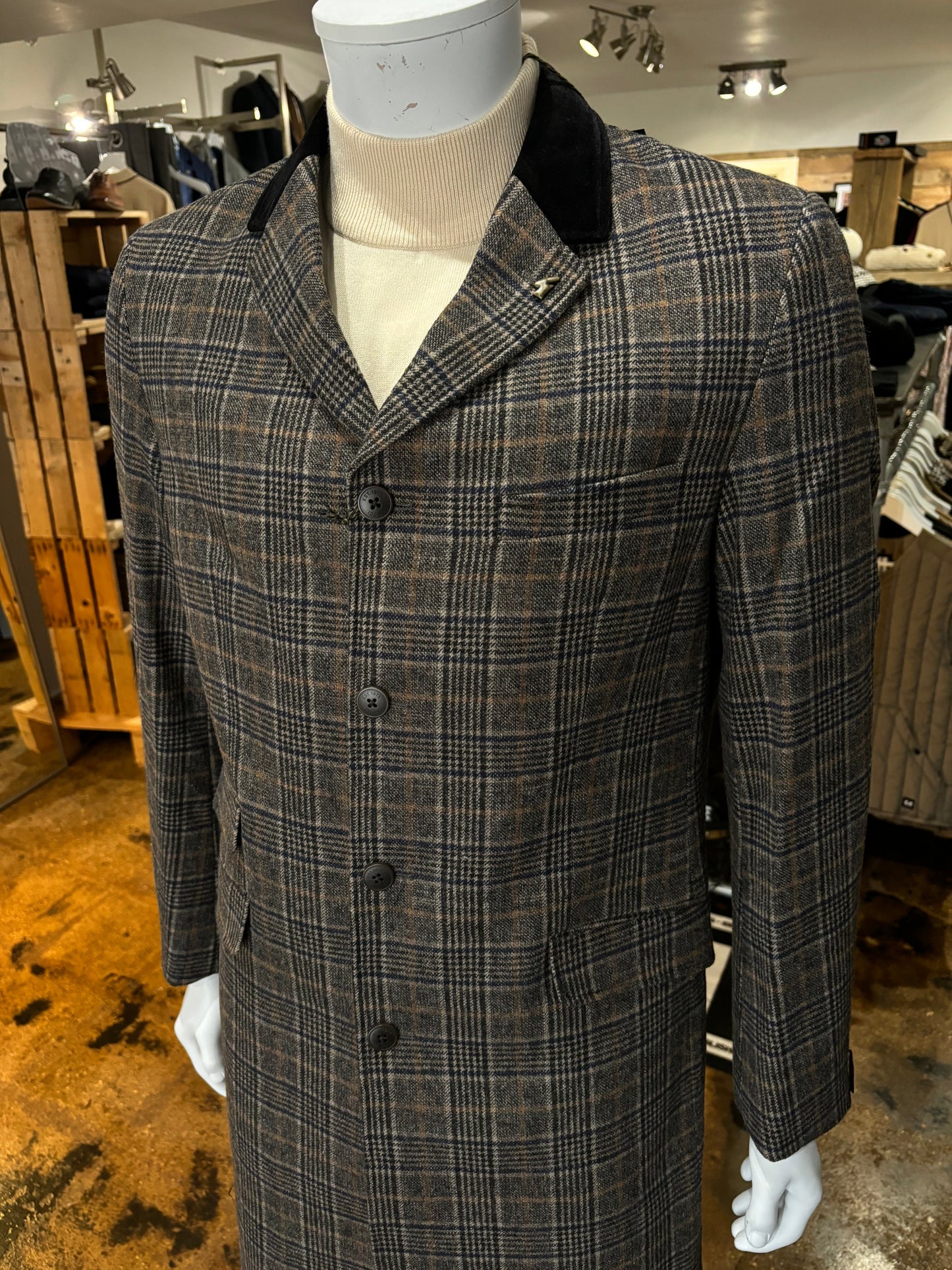 Gabicci Statham Black Prince of Wales Check Overcoat - Front Side