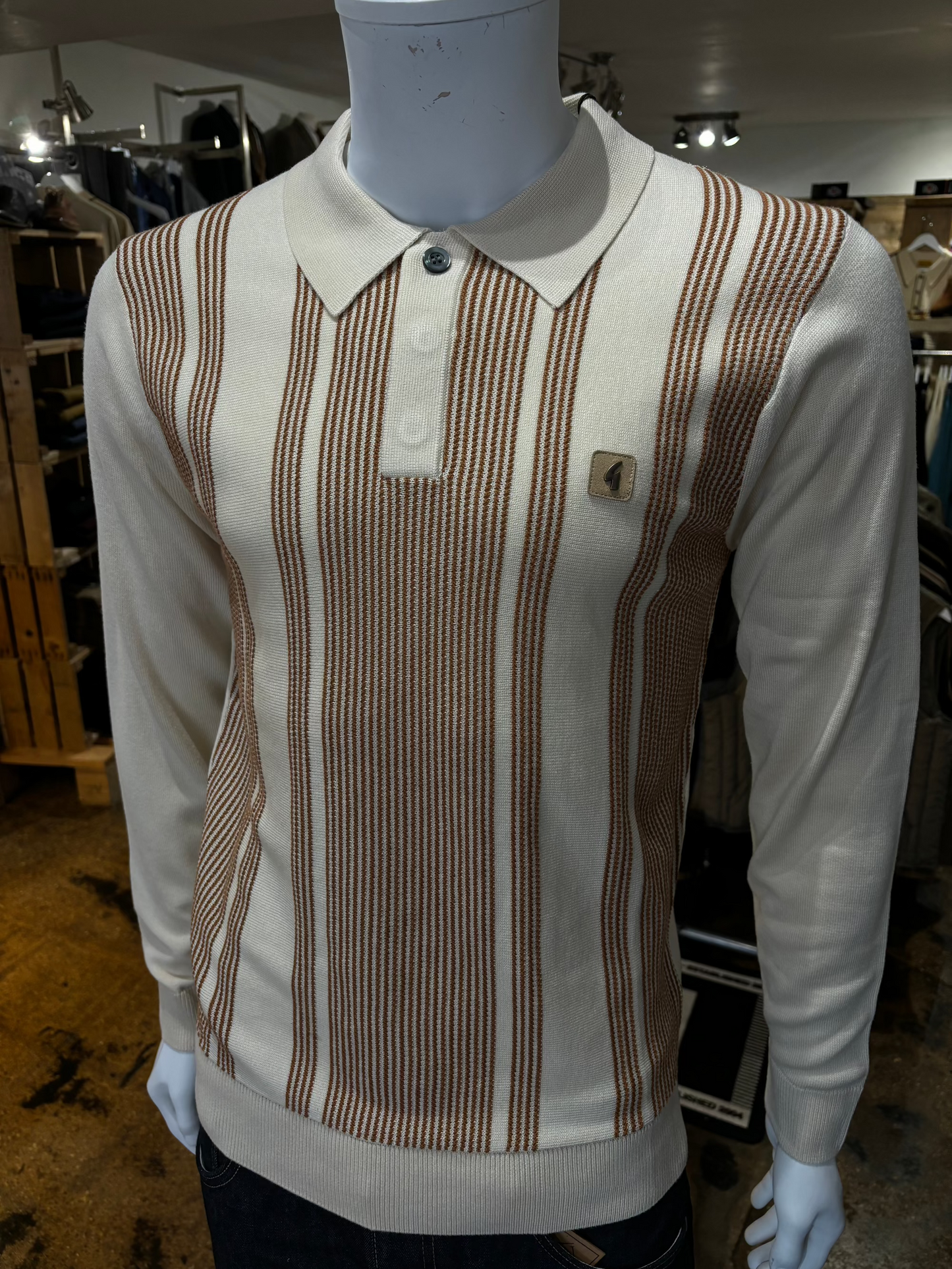 Gabicci Dante Cream Striped Cotton Jumper - Front Side