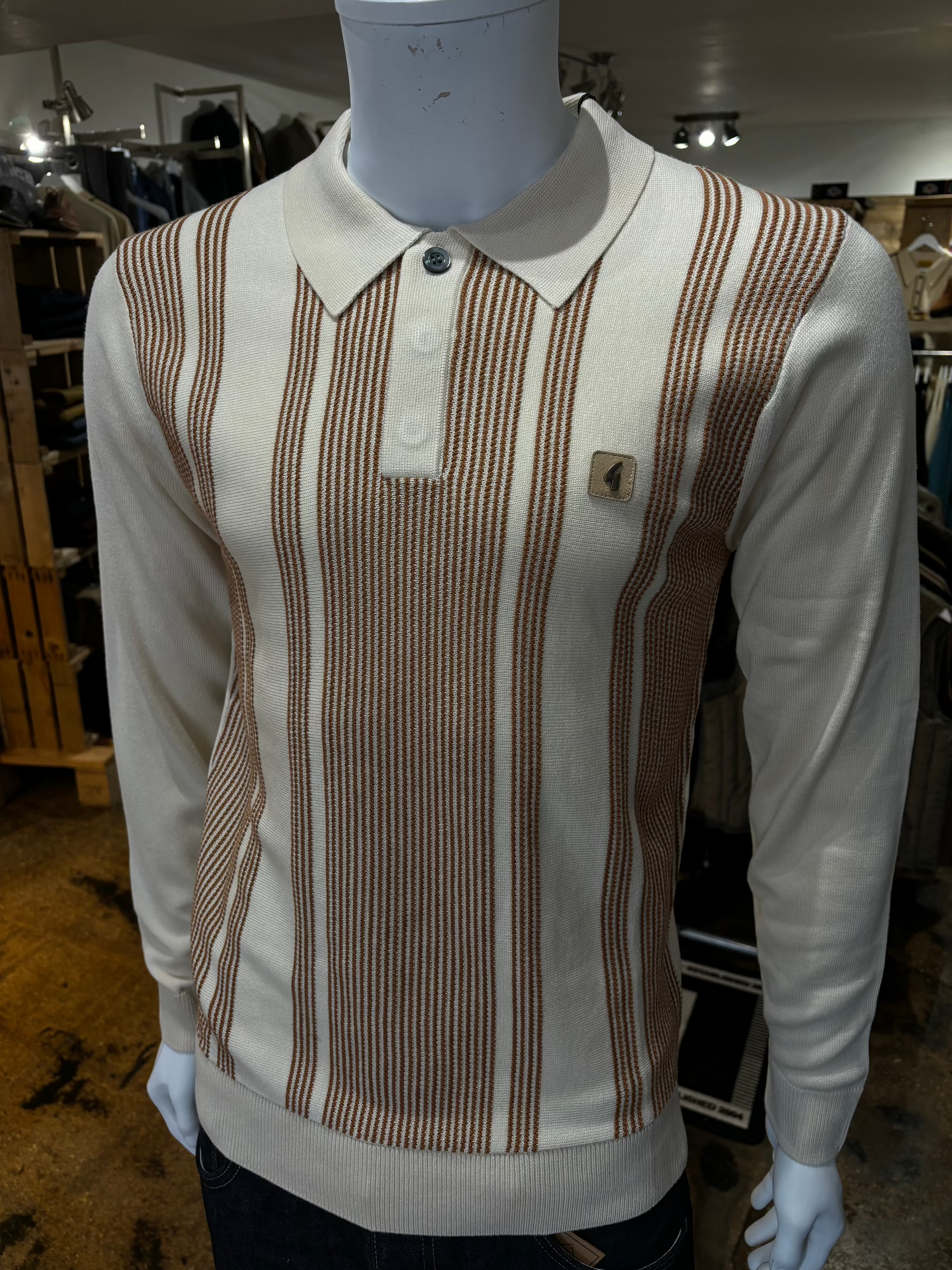 Gabicci Dante Cream Striped Cotton Jumper - Front Side