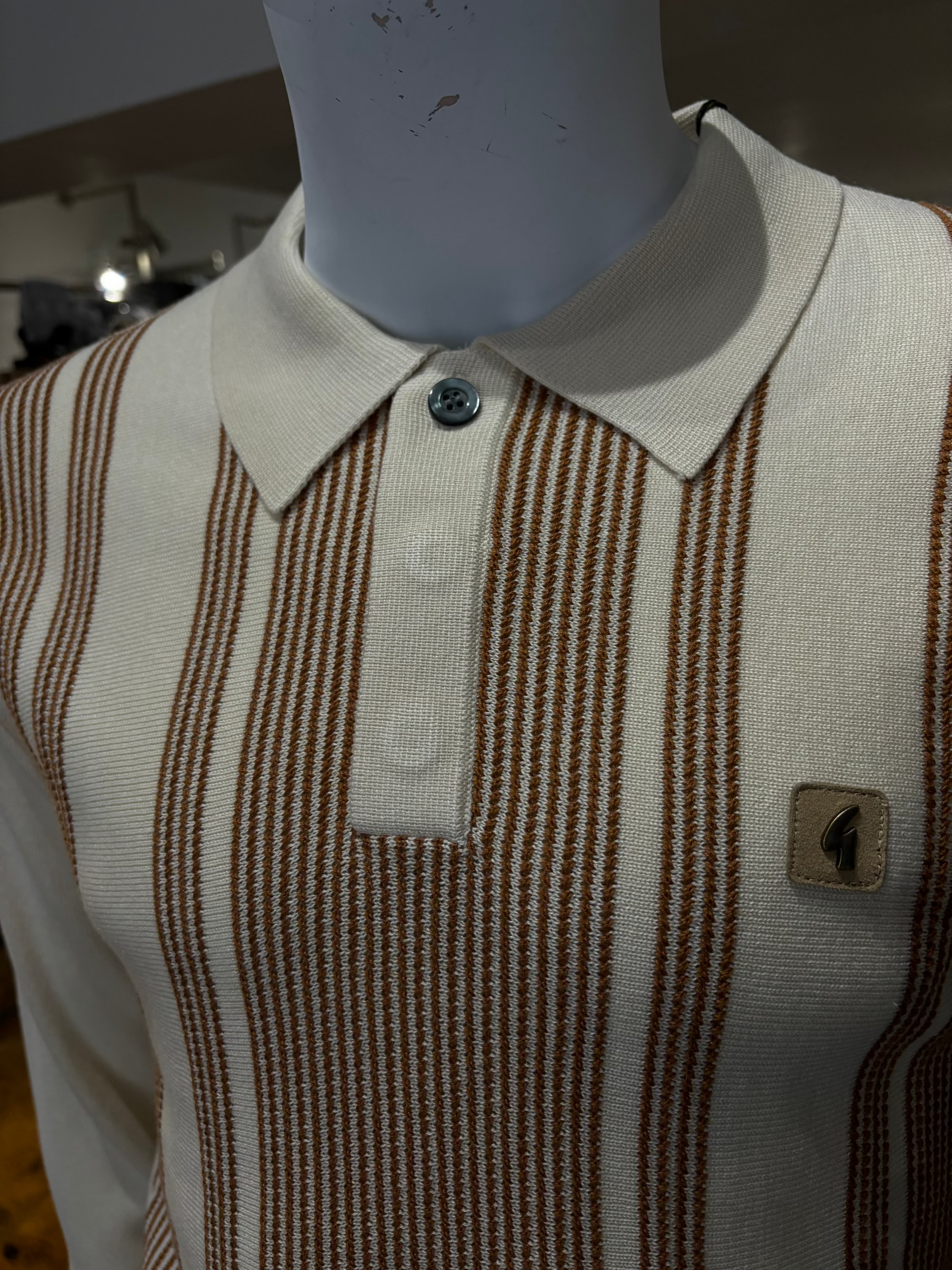Gabicci Dante Cream Striped Cotton Jumper - Close Up