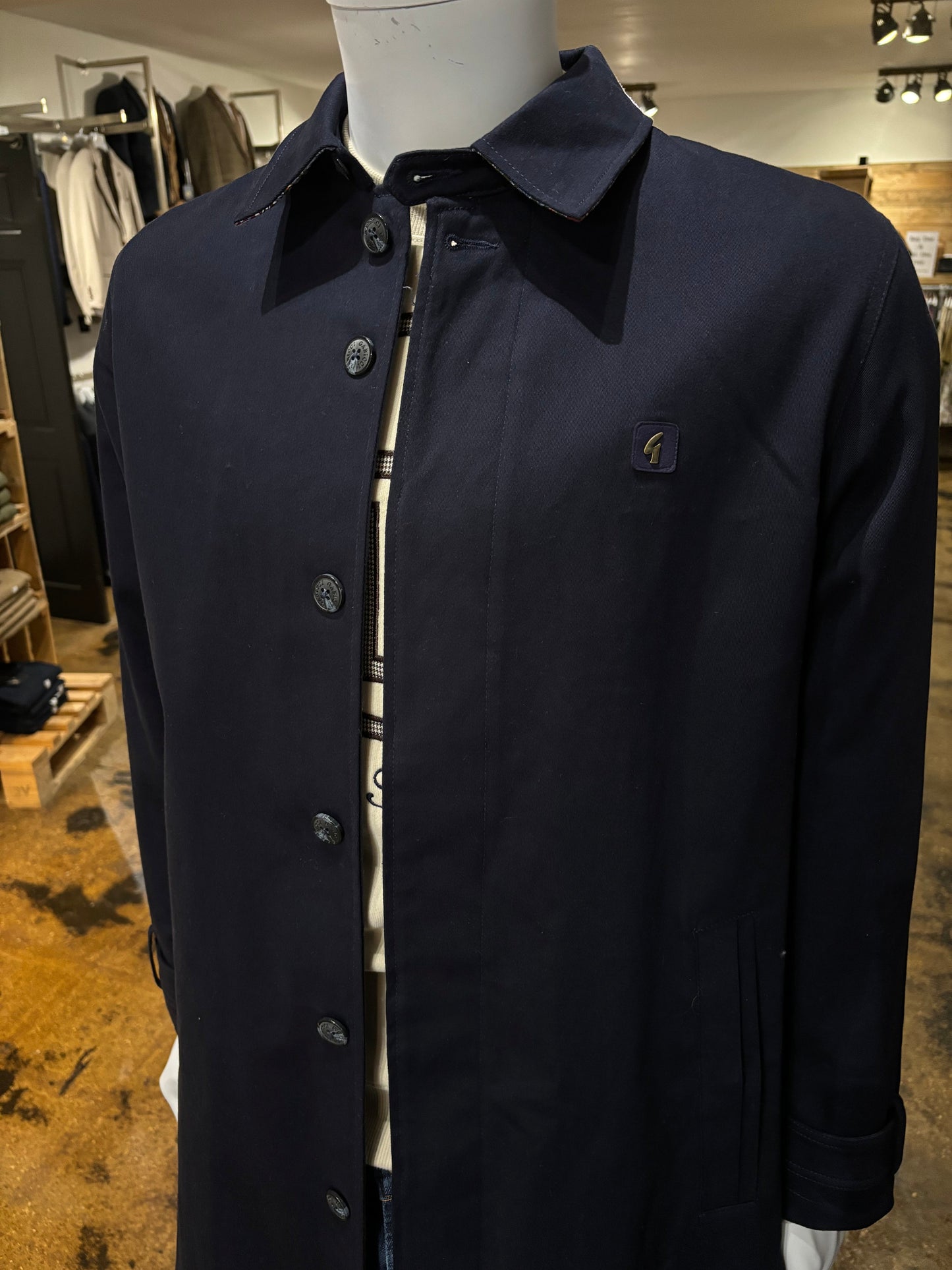 Gabicci Houghton Navy Mac Raincoat with Paisley Lining - Front Side