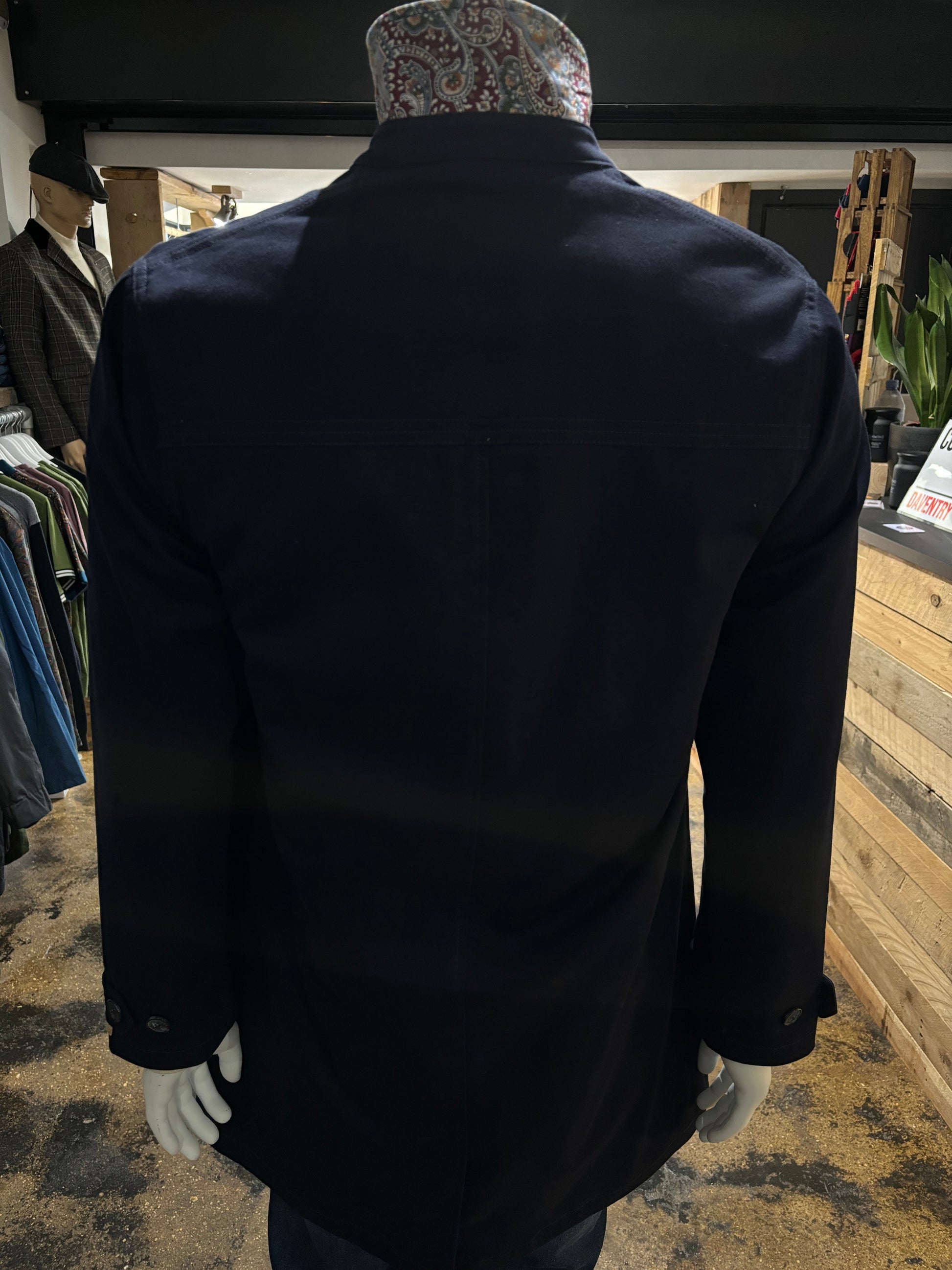 Gabicci Houghton Navy Mac Raincoat with Paisley Lining - Back