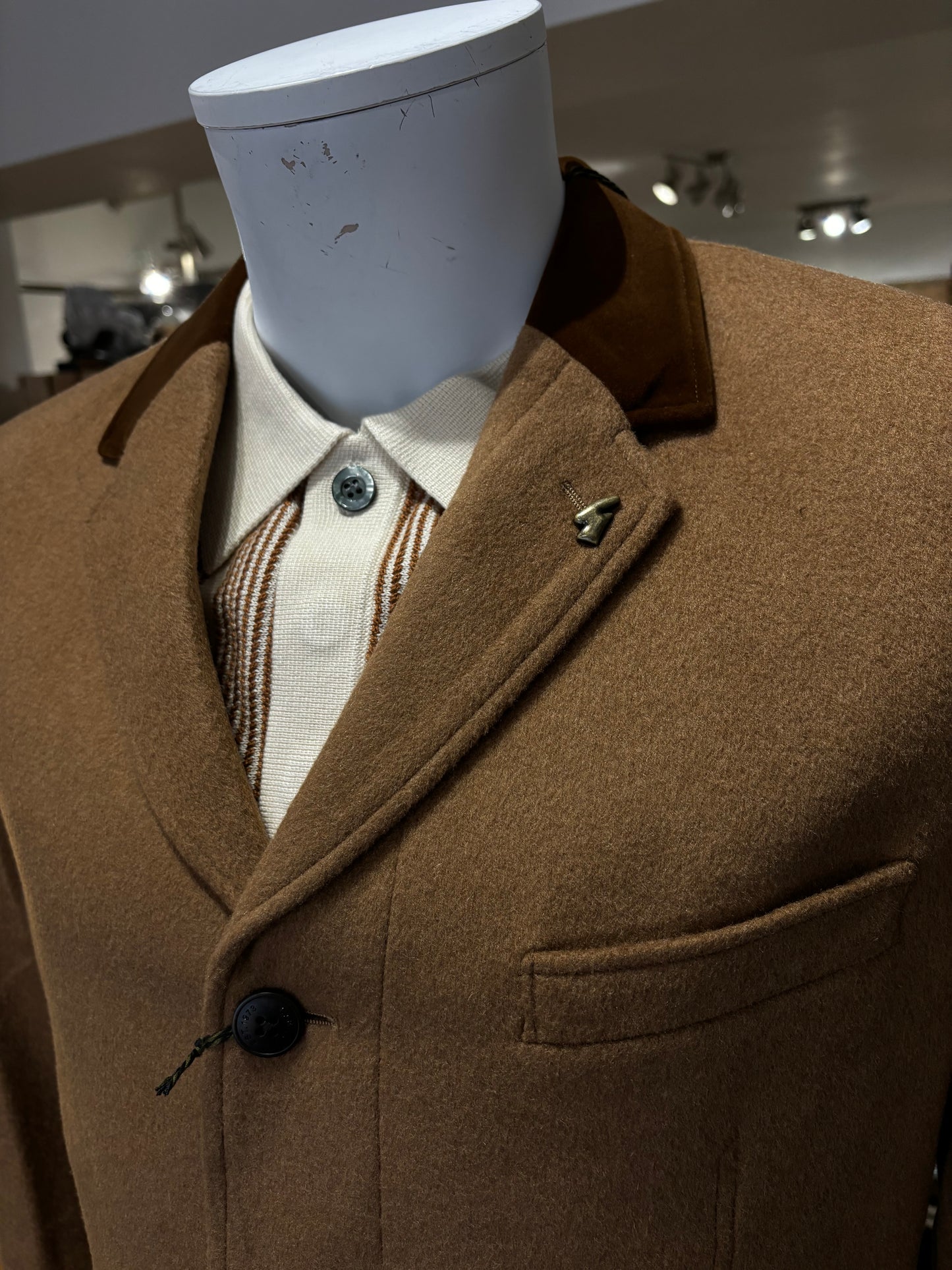 Gabicci Tan Overcoat - Stylish Winter Outerwear - Close Up
